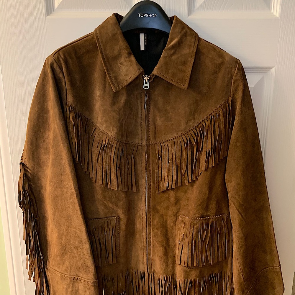 TOPSHOP brown suede fringe jacket